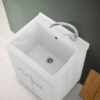 Mobile lavatoio 60x50 cm rovere bianco con vasca lavapanni in ceramica