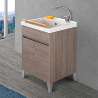 Mobile lavatoio 60x50 cm rovere scuro con vasca in ceramica Way