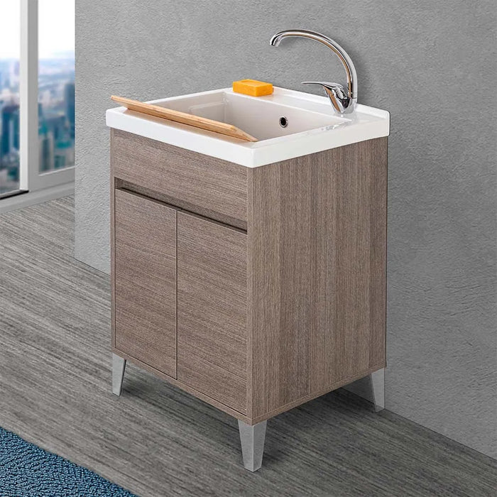 Mobile lavatoio 60x50 cm rovere scuro con vasca in ceramica Way