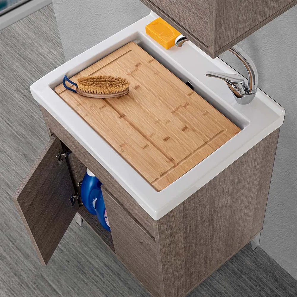 Mobile lavatoio 60x50 cm rovere scuro con vasca in ceramica Way