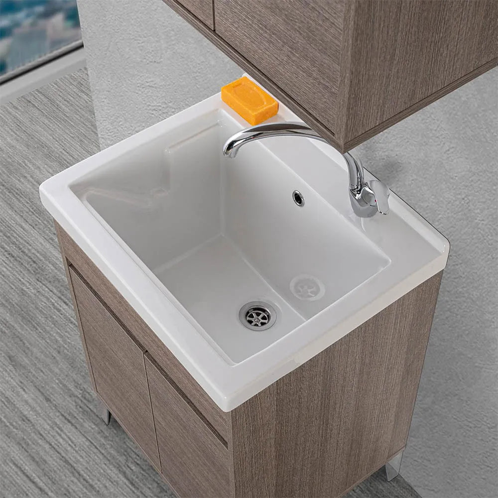 Mobile lavatoio 60x50 cm rovere scuro con vasca in ceramica Way