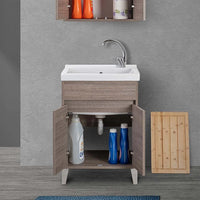 Mobile lavatoio 60x50 cm rovere scuro con vasca in ceramica Way