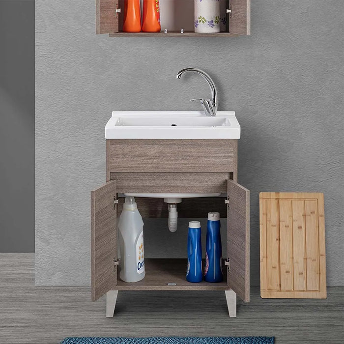 Mobile lavatoio 60x50 cm rovere scuro con vasca in ceramica Way