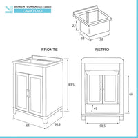 Mobile lavatoio 60x50 da esterno con vasca in resina e strofinatoio
