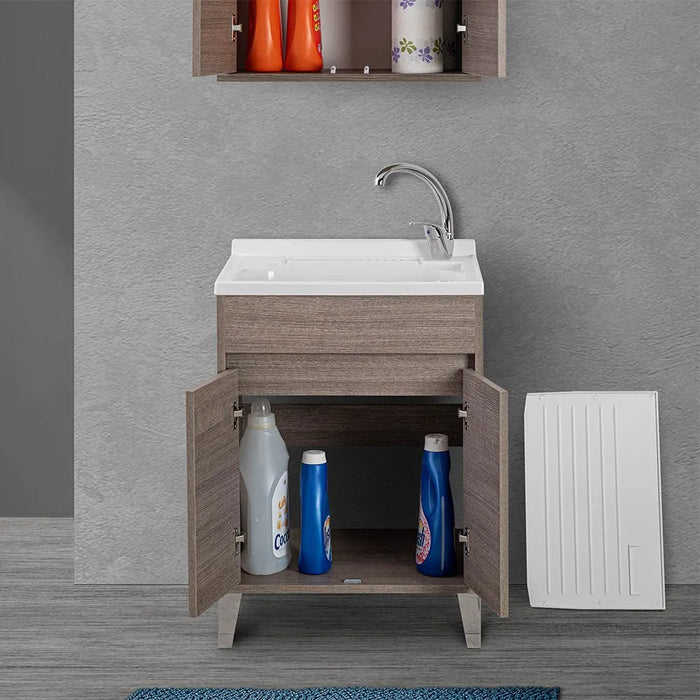 Mobile lavatoio 60x50 rovere scuro con vasca asse e kit scarico Way