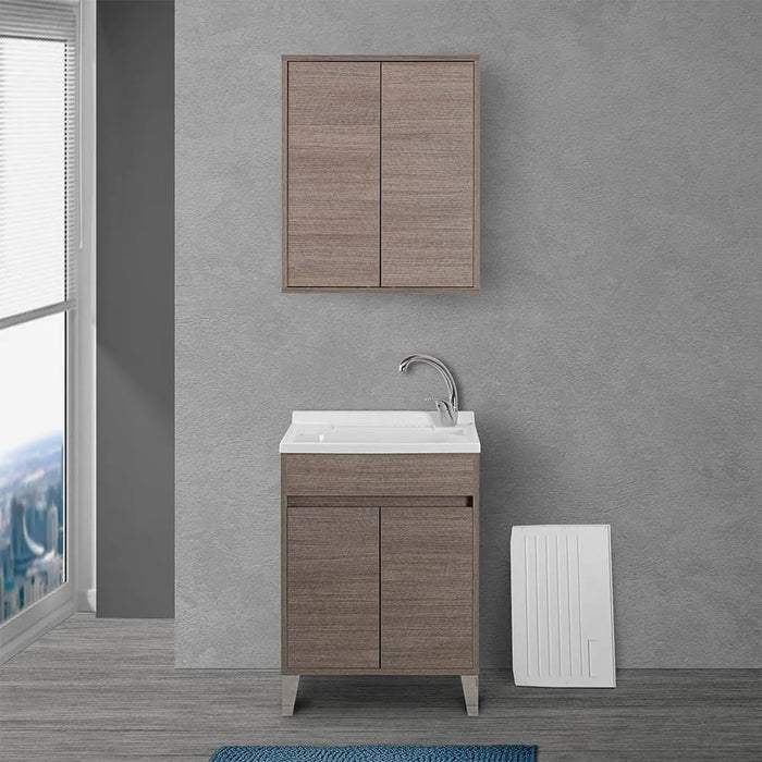 Mobile lavatoio 60x50 rovere scuro con vasca asse e kit scarico Way