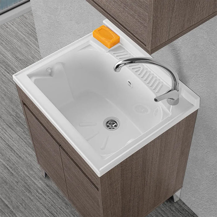 Mobile lavatoio 60x50 rovere scuro con vasca asse e kit scarico Way