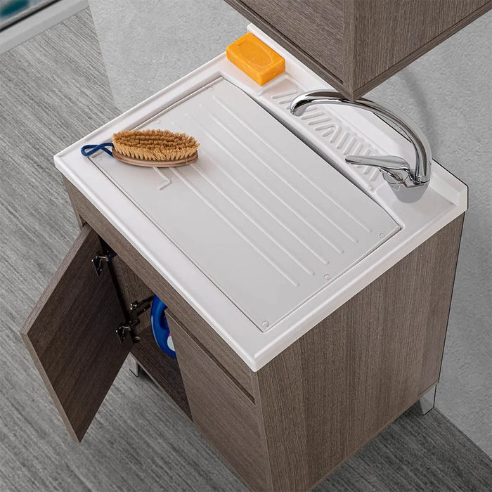 Mobile lavatoio 60x50 rovere scuro con vasca asse e kit scarico Way
