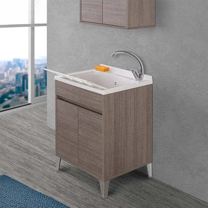 Mobile lavatoio 60x50 rovere scuro con vasca asse e kit scarico Way