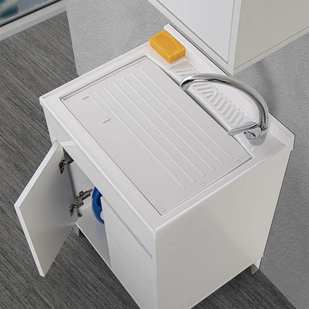 Mobile lavatoio 60x50 Way bianco lucido con vasca asse e kit scarico