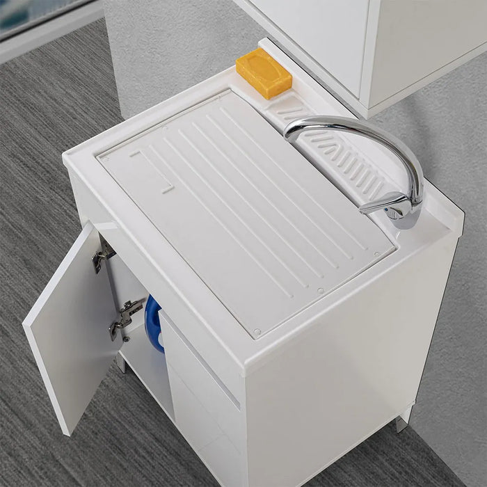 Mobile lavatoio 60x50 Way bianco lucido con vasca asse e kit scarico