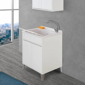 Mobile lavatoio 60x50 Way bianco lucido con vasca asse e kit scarico