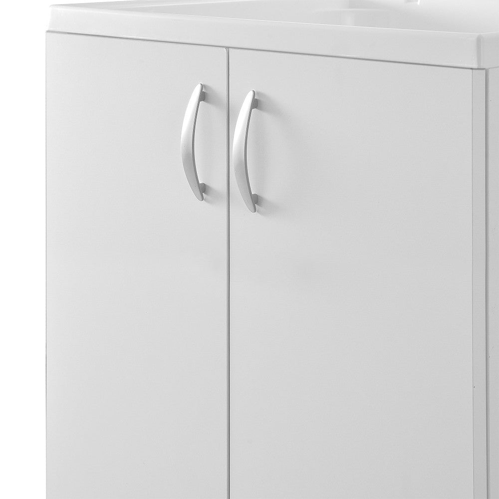 Mobile lavatoio 60x60 cm bianco con vasca asse lavapanni e kit di scarico