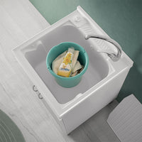 Mobile lavatoio 60x60 cm bianco con vasca asse lavapanni e kit di scarico