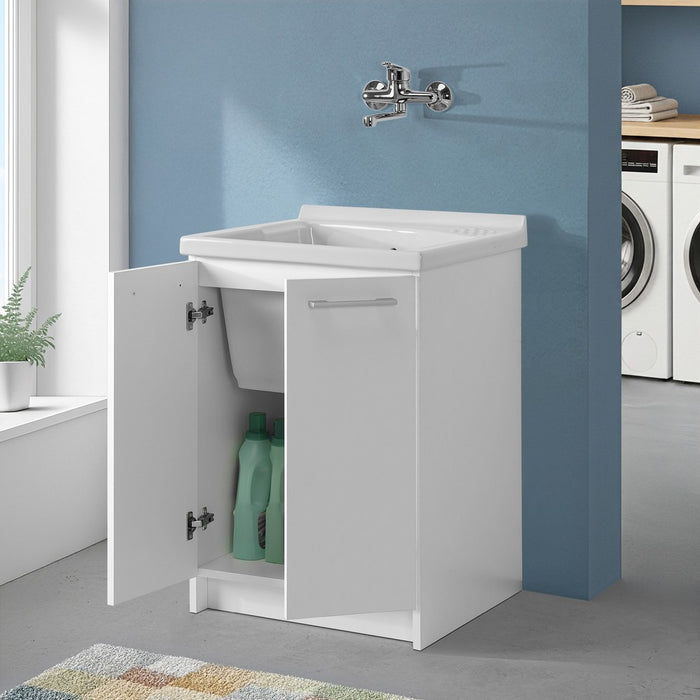 Mobile lavatoio 61x61 cm a due ante con vasca in ceramica Revine