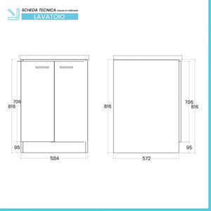 Mobile lavatoio 61x61 cm a due ante con vasca in ceramica Revine