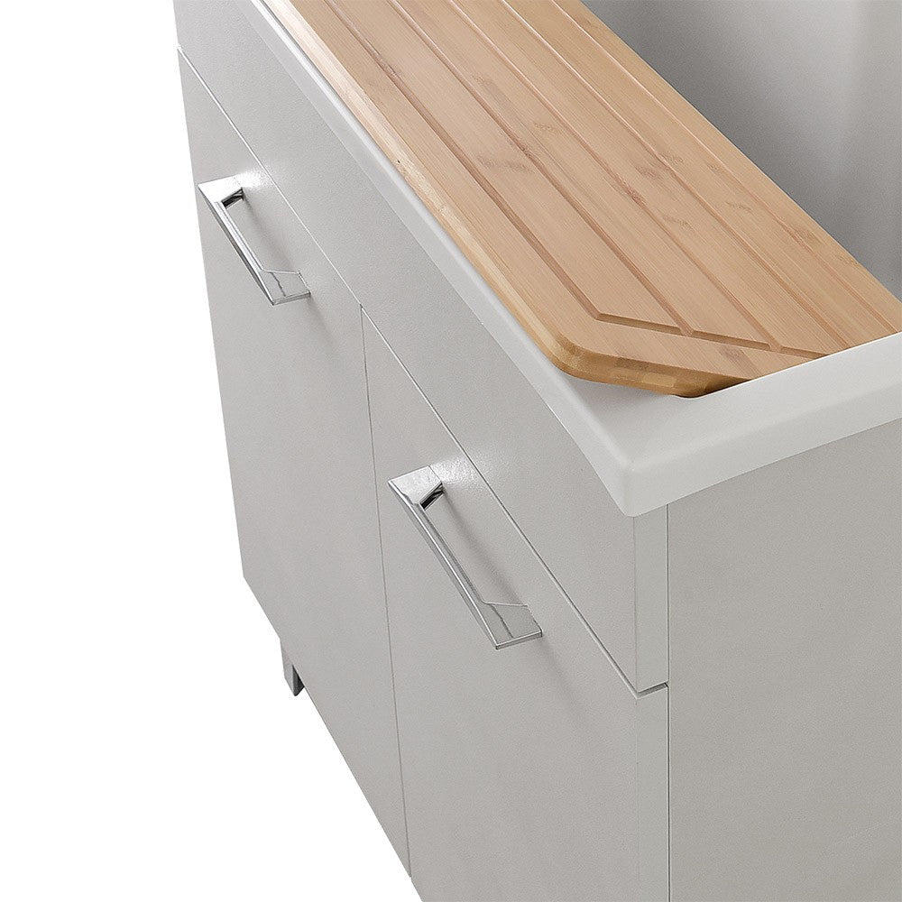 Mobile lavatoio 80x50 cm grigio calce vasca in resina e kit di scarico Moon