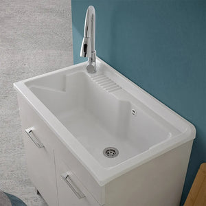 Mobile lavatoio 80x50 cm grigio calce vasca in resina e kit di scarico Moon