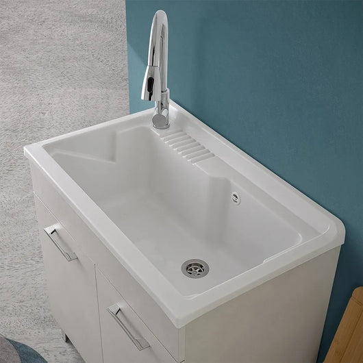 Mobile lavatoio 80x50 cm grigio calce vasca in resina e kit di scarico Moon