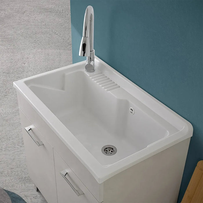 Mobile lavatoio 80x50 cm grigio calce vasca in resina e kit di scarico Moon