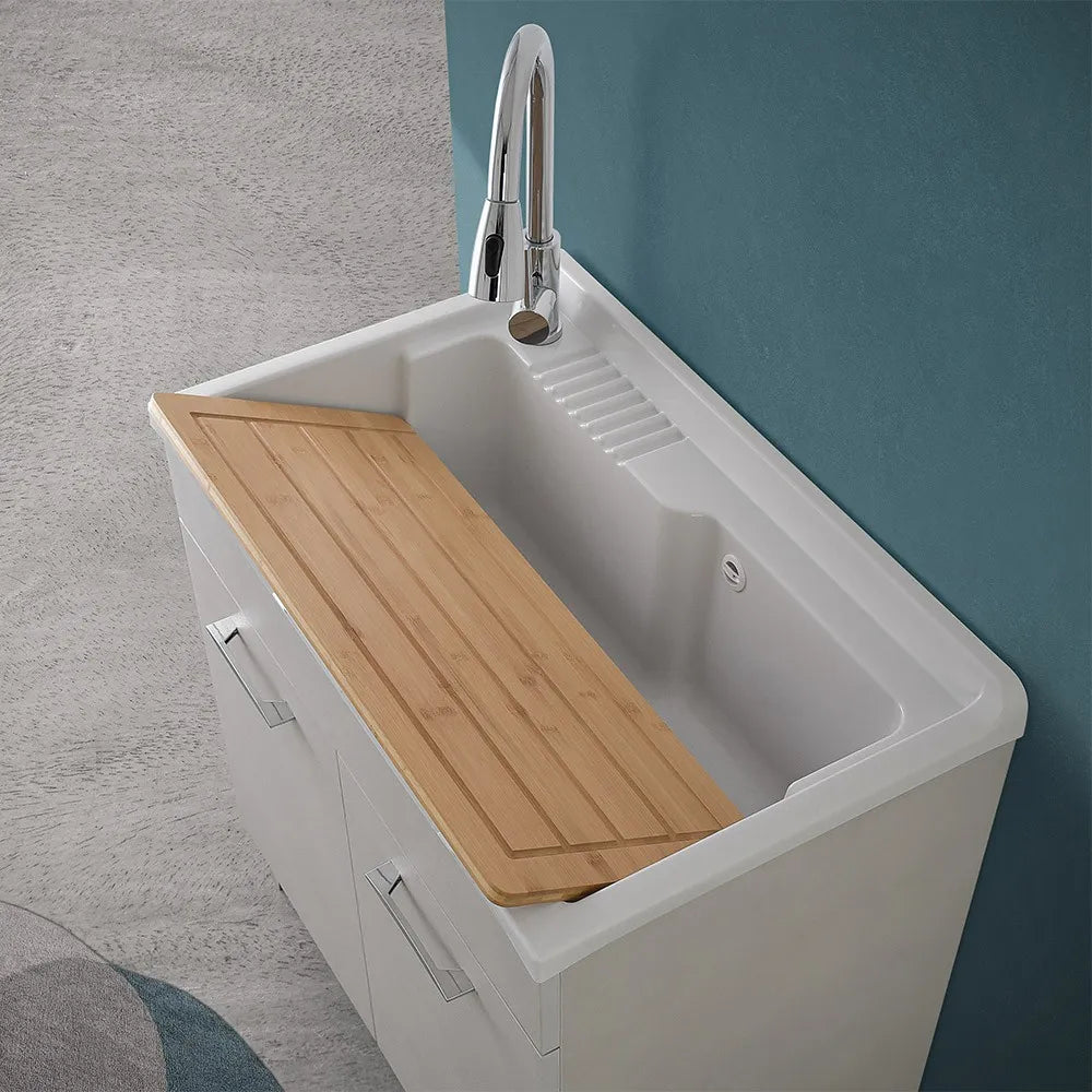 Mobile lavatoio 80x50 cm grigio calce vasca in resina e kit di scarico Moon