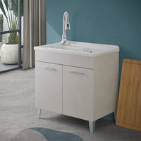 Mobile lavatoio 80x50 cm grigio calce vasca in resina e kit di scarico Moon