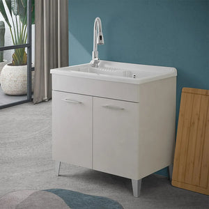 Mobile lavatoio 80x50 cm grigio calce vasca in resina e kit di scarico Moon