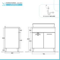 Mobile lavatoio 80x50 cm grigio calce vasca in resina e kit di scarico Moon