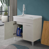 Mobile lavatoio 80x50 cm grigio calce vasca in resina e kit di scarico Moon