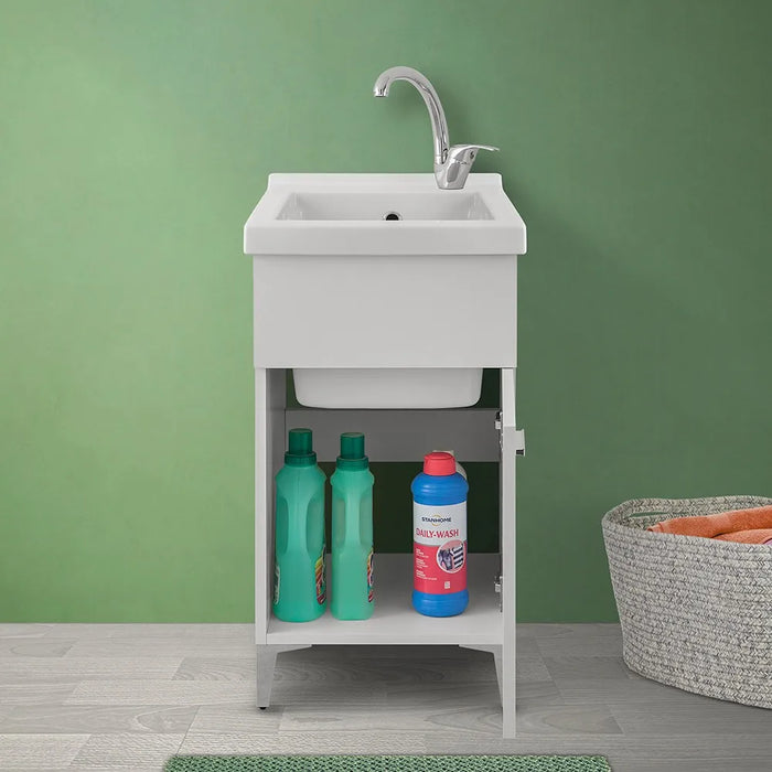 Mobile lavatoio bianco 45x50 cm con vasca in ceramica e kit scarico
