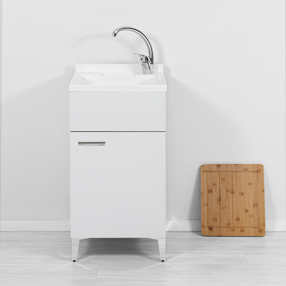 Mobile lavatoio bianco 45x50 cm vasca in resina e asse lavapanni Desya