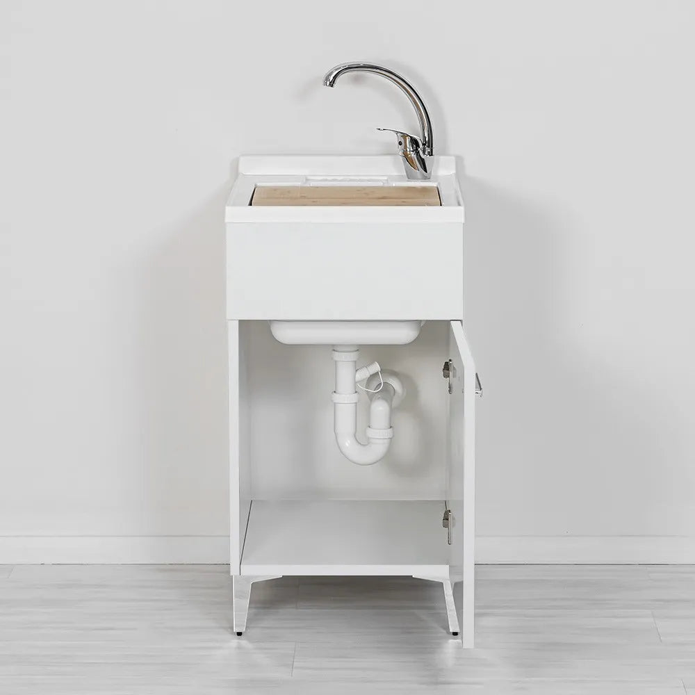 Mobile lavatoio bianco 45x50 cm vasca in resina e asse lavapanni Desya