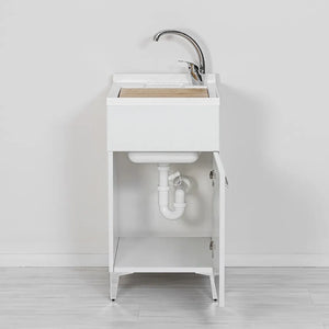 Mobile lavatoio bianco 45x50 cm vasca in resina e asse lavapanni Desya