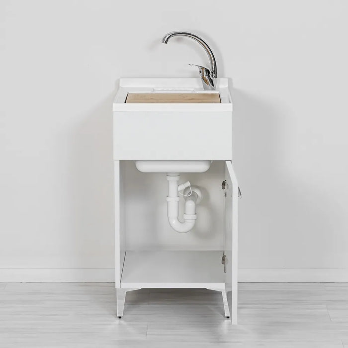 Mobile lavatoio bianco 45x50 cm vasca in resina e asse lavapanni Desya
