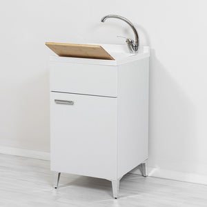 Mobile lavatoio bianco 45x50 cm vasca in resina e asse lavapanni Desya