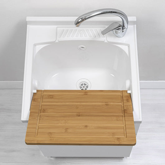 Mobile lavatoio bianco 50x50 cm vasca in resina e asse lavapanni Desya