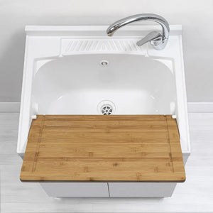 Mobile lavatoio bianco 60x50 cm vasca in resina e asse lavapanni Desya