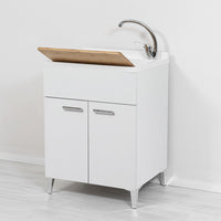 Mobile lavatoio bianco 60x50 cm vasca in resina e asse lavapanni Desya