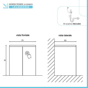 Mobile lavatoio bianco 71x65 cm con ante e vasca in resina Wanda