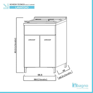 Mobile lavatoio grigio 60x50 cm vasca in resina e asse lavapanni Desya