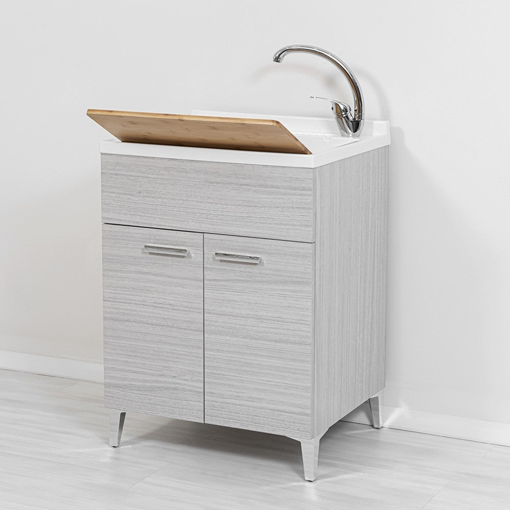 Mobile lavatoio grigio 60x50 cm vasca in resina e asse lavapanni Desya