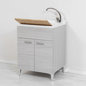 Mobile lavatoio grigio 60x50 cm vasca in resina e asse lavapanni Desya