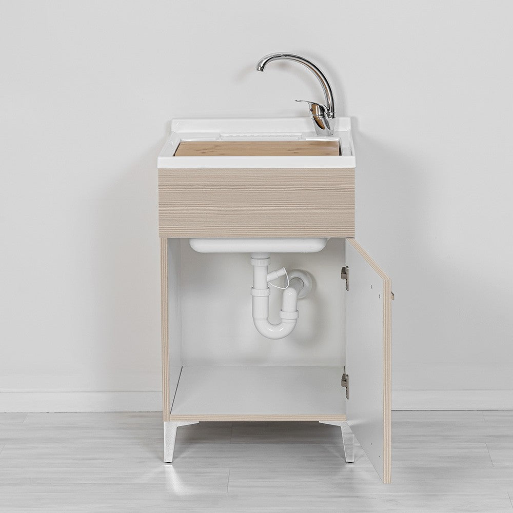 Mobile lavatoio larice 50x50 cm vasca in resina e asse lavapanni Desya