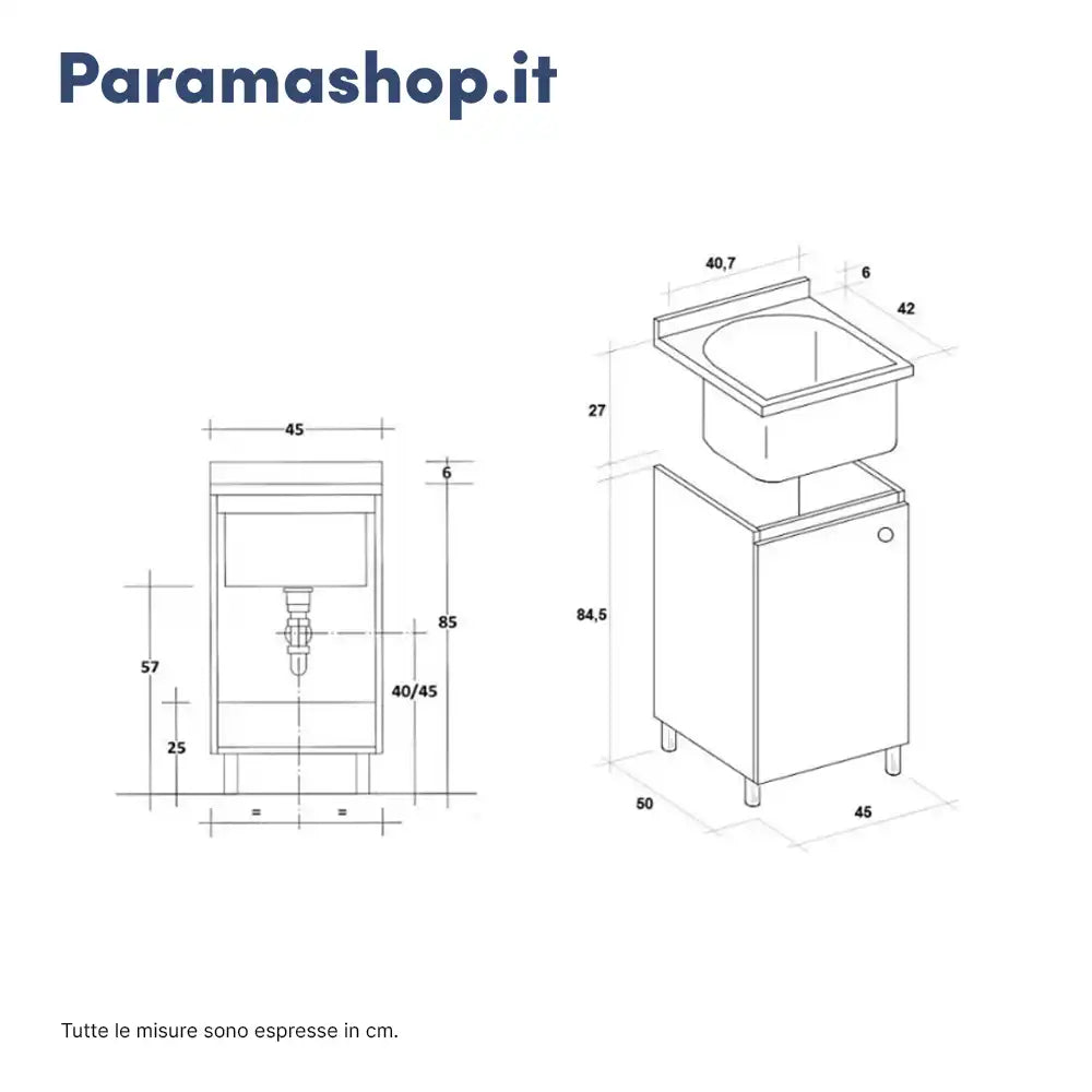 Montegrappa mobile lavatoio 45x50 cm apertura destra e asse lavapanni
