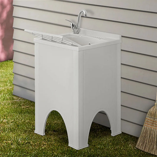 Mobile lavatoio Olimpo da esterno bianco con vasca asse e kit scarico