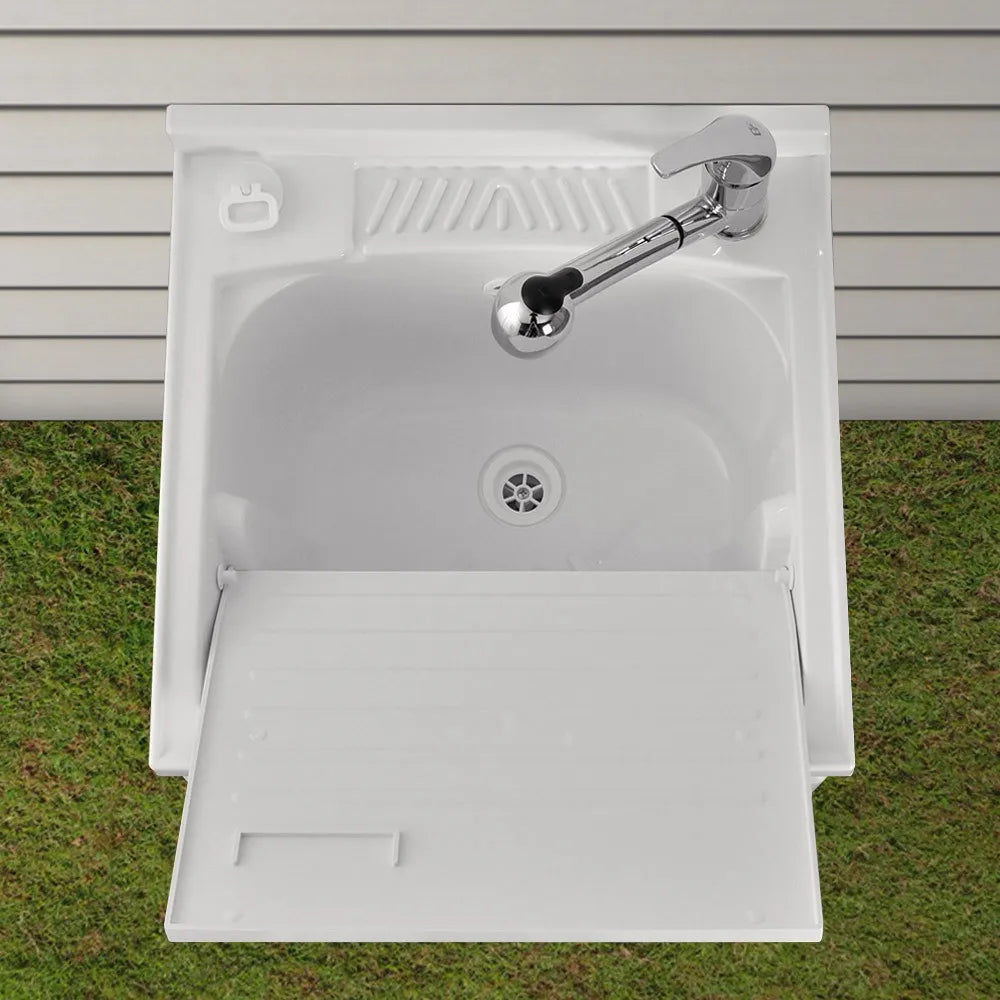 Mobile lavatoio Olimpo da esterno bianco con vasca asse e kit scarico