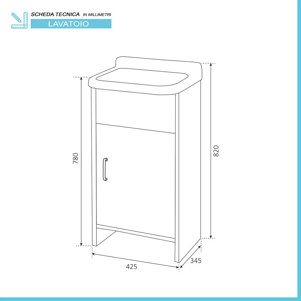 Mobile lavatoio salvaspazio 42x34 cm vasca completa di kit di scarico