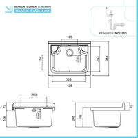 Mobile lavatoio salvaspazio 42x34 cm vasca completa di kit di scarico