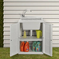 Mobile lavatoio salvaspazio 64x45 bianco con vasca e ripiano interno