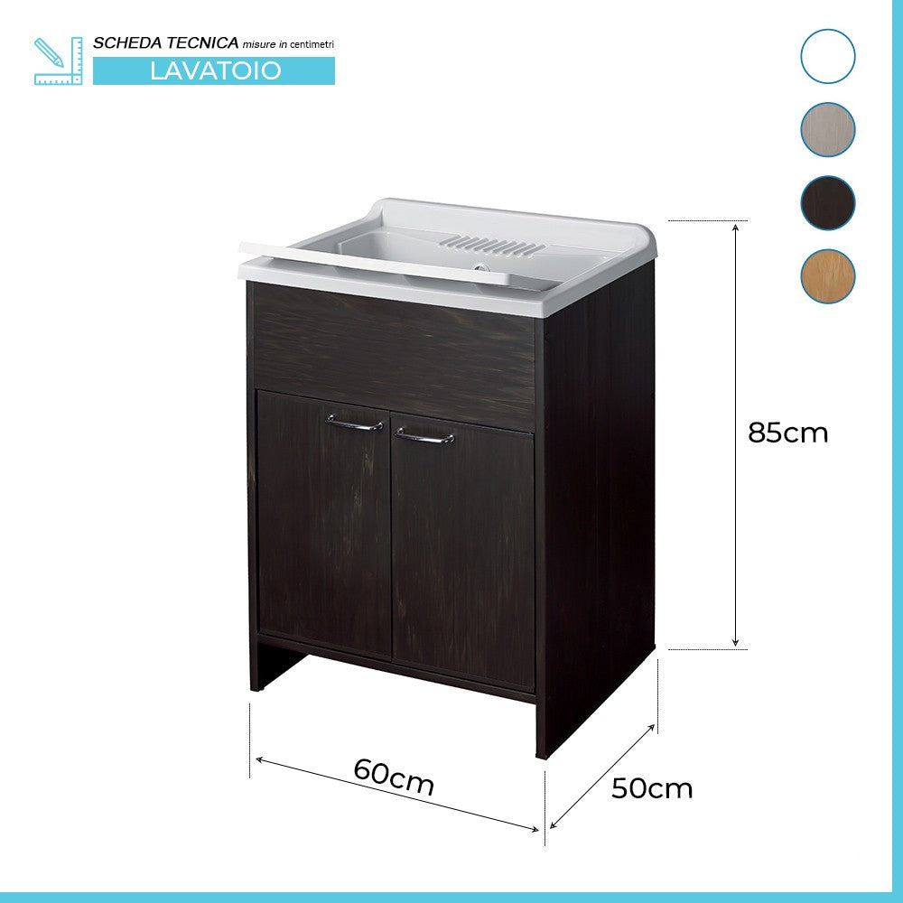 Mobile lavatoio wengÃ¨ 60x50 con vasca e asse lavapanni in resina